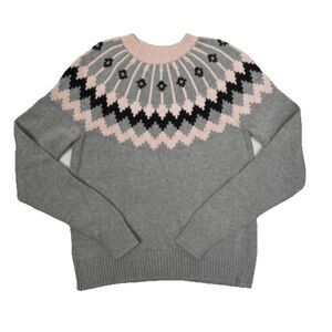 J. Crew Factory Sweater Sm Gray Pink Fair Isle 100% Cotton Crew Pullover AE571